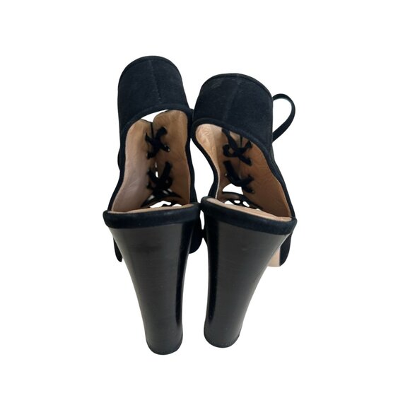 CLUB MONACO Black Gold Suede Laceup Heels Size 38/8 - Picture 7 of 8